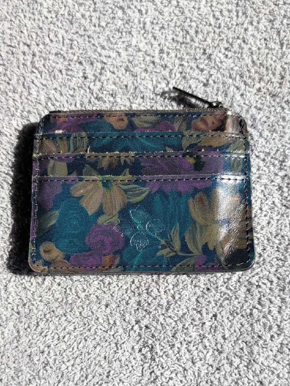 Patricia Nash Navy And Purple Floral Leather Card Wallet - Picture 2 of 6